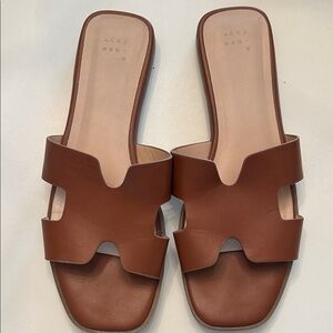 a new day Brown Leather Cutout Slide Sandals